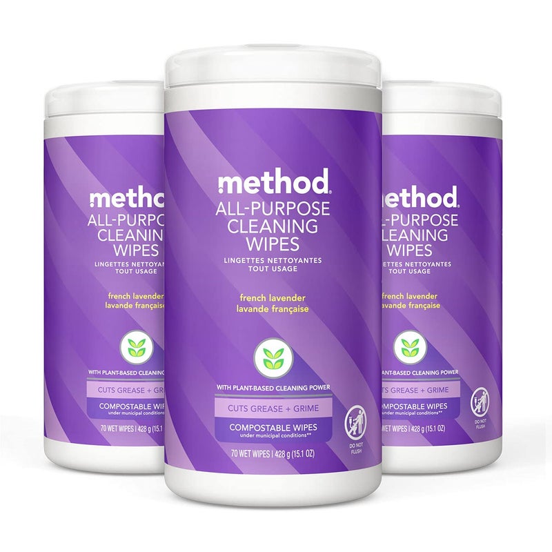Method All-Purpose Cleaning Wipes, French Lavender, Multi-Surface, Compostable, 70 Count, (Pack of 3) - Image 1
